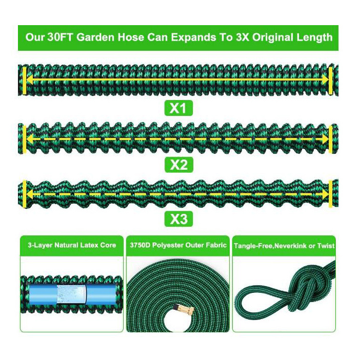 Adjustable Expandable 25ft 50ft, 75ft 100ft Magic Expandable Garden Hose Pipe with 10 Function Spray Nozzle/