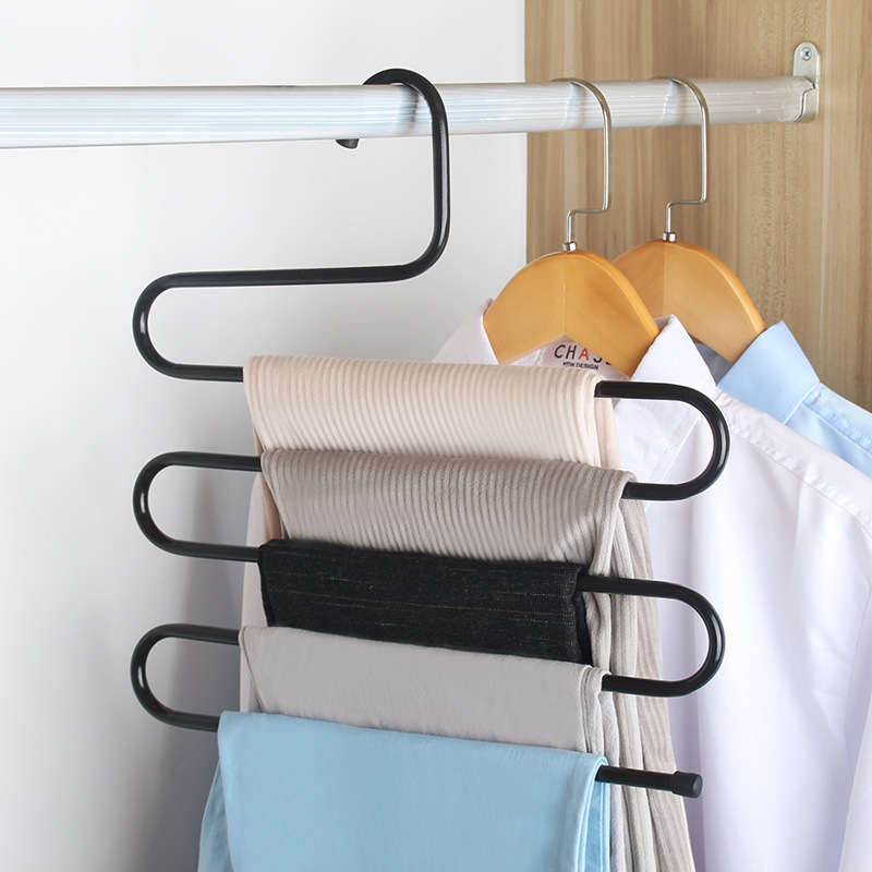 Stainless Steel Magic Pants Hangers Space Saving Closet Organizer Trousers Scarves Multiple Layers Multifunctional  Clothes Hang