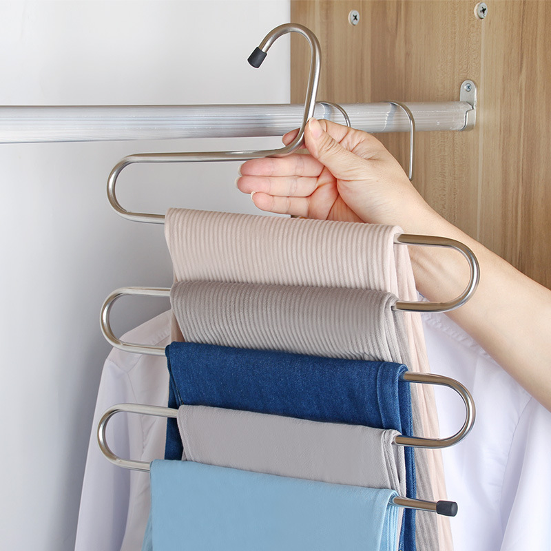 Stainless Steel Magic Pants Hangers Space Saving Closet Organizer Trousers Scarves Multiple Layers Multifunctional  Clothes Hang