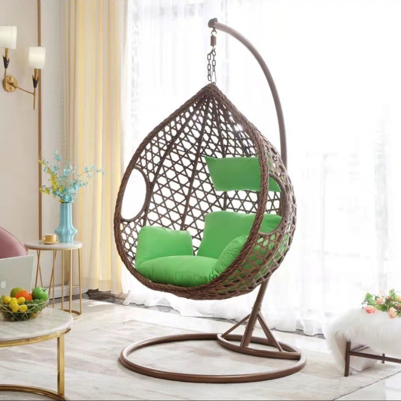 PE Rattan Hanging Swing Egg Chair Quality Double Seated Outdoor Wicker Cocoon Swings Round Chair Patio Swings With Metal Stand