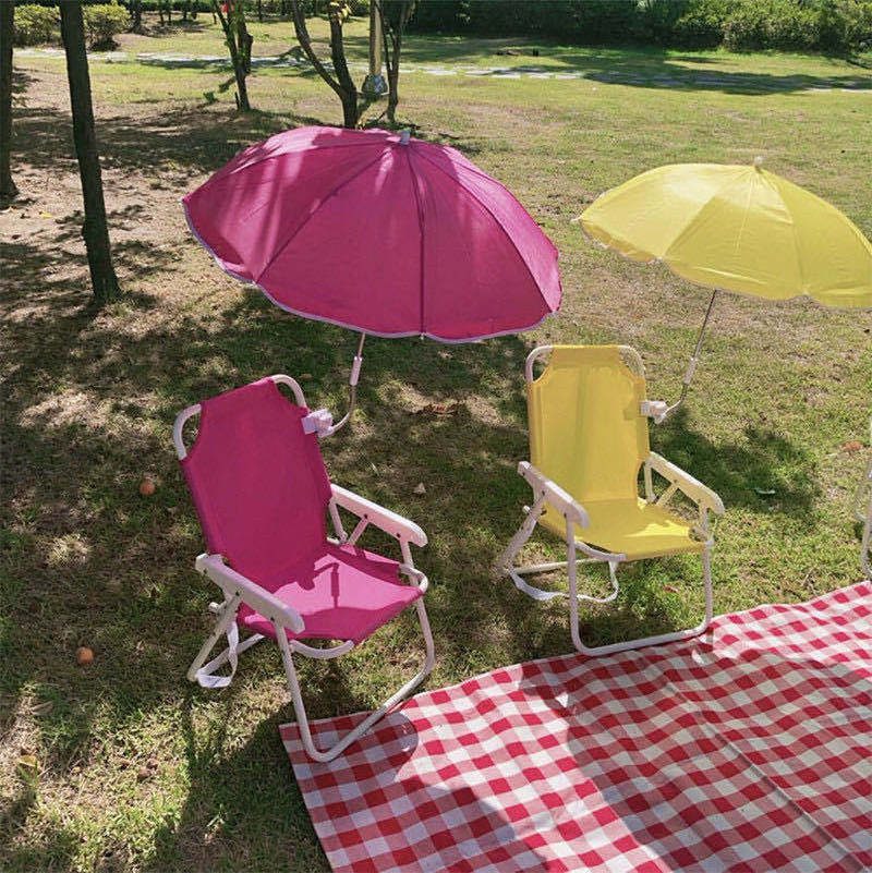 Folding Child Summer Sun Shade Camping Easy Set Up Kids Baby Outdoor Beach Chairs With Umbrella Metal Iron Moon Chair 1pcs