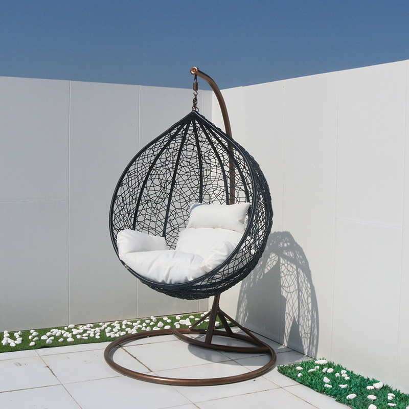 Hot Sale Outdoor Furniture Modern Patio Swings Single Adult Seat Garden Rattan Hanging Round Egg Chair Swing with Stand Metal