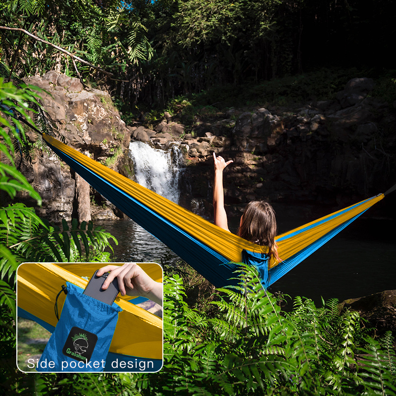 Durable promotional picnic folding hammock 2 person hamaca travelling camping hammock