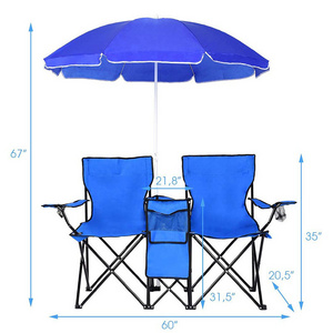 Factory Customized Double Chair with Umbrella with Ice Folding Beach Chair with Sunshade Outdoor Folding Double Camping Chair