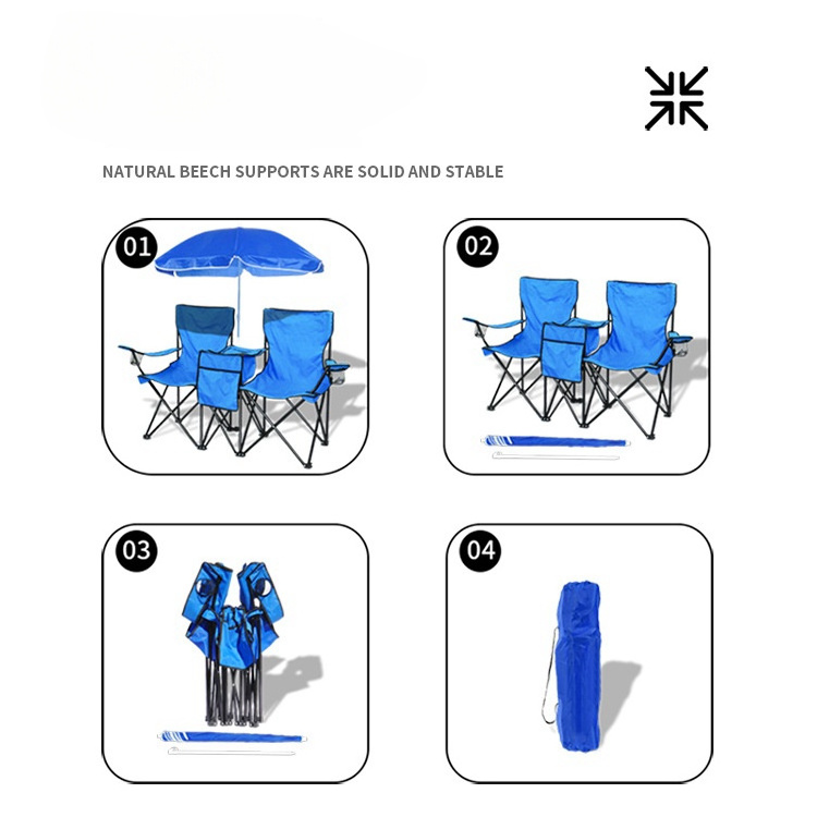 Factory Customized Double Chair with Umbrella with Ice Folding Beach Chair with Sunshade Outdoor Folding Double Camping Chair