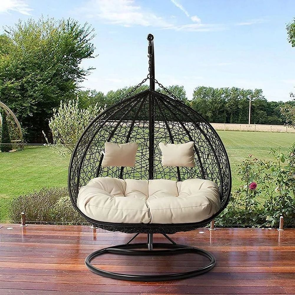 Indoor Outdoor Furniture Rattan Egg Swing Chair Garden Hanging Patio Hammock Swing Home Use 2 Seater Rocking Wicker Chairs Swing