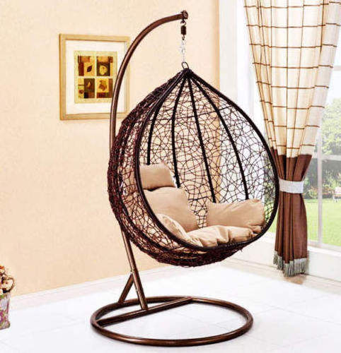 Wholesale Custom Hanging Patio Swing Chair Double Seated Garden Outdoor Wicker Rattan Metal Stand Patio Hanging Swing Egg Chairs