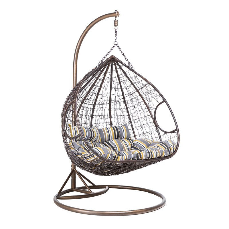 High Quality Outdoor Lazy Double Swing Chair Patio Furniture Hanging PE Rattan Swing Egg Chair With Stand