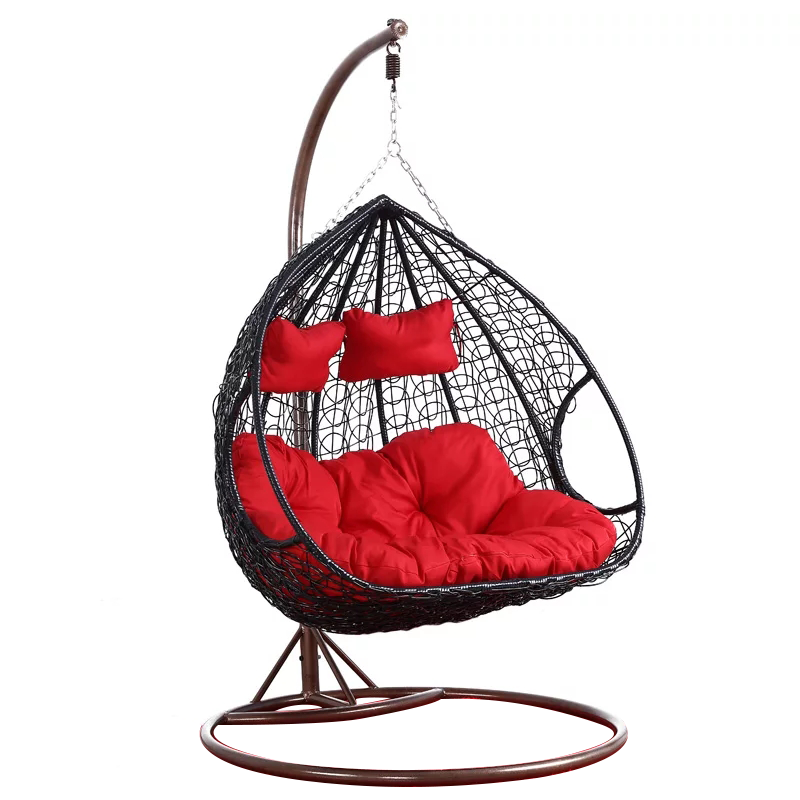 High Quality Outdoor Lazy Double Swing Chair Patio Furniture Hanging PE Rattan Swing Egg Chair With Stand