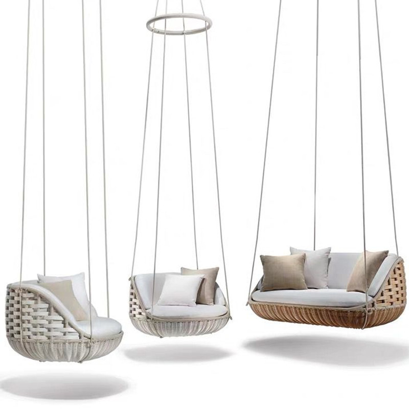 Wholesale Patio Egg Shaped Outdoor Furniture High Quality Garden White 2 Seater Hanging Swing Chairs With Stand