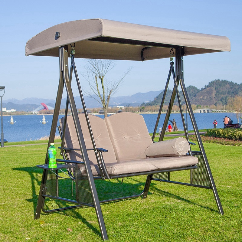 Indoor Outdoor Patio Swing Canopy Chair Double Seat Hanging Chair Outdoor Swing With Weather Resistant Adjustable Tilt Canopy