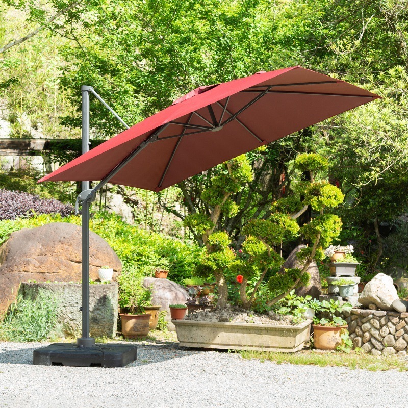 Factory Direct Sale Low Price Automatic Cantilever Square Umbrella Bistro Market Parasol Umbrella Full Set Patio Umbrellas