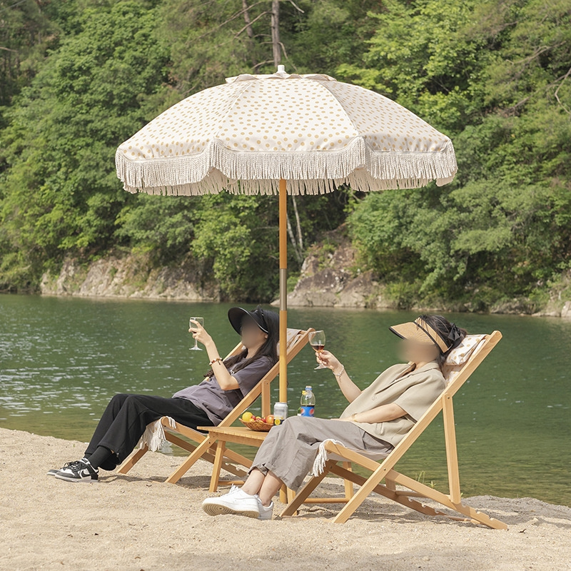 Wholesale 7ft Heavy Duty Fringed Beach Outdoor Umbrellas Low Price Luxury Portable Resort Picnic Travel Chair Sun Parasol