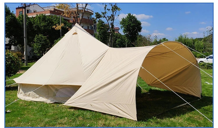 Wholesale Large Space Family Bell Tent Outdoor Camping Hiking Luxury 4-Season Cotton Canvas Yurt Glamping Tents With Awning