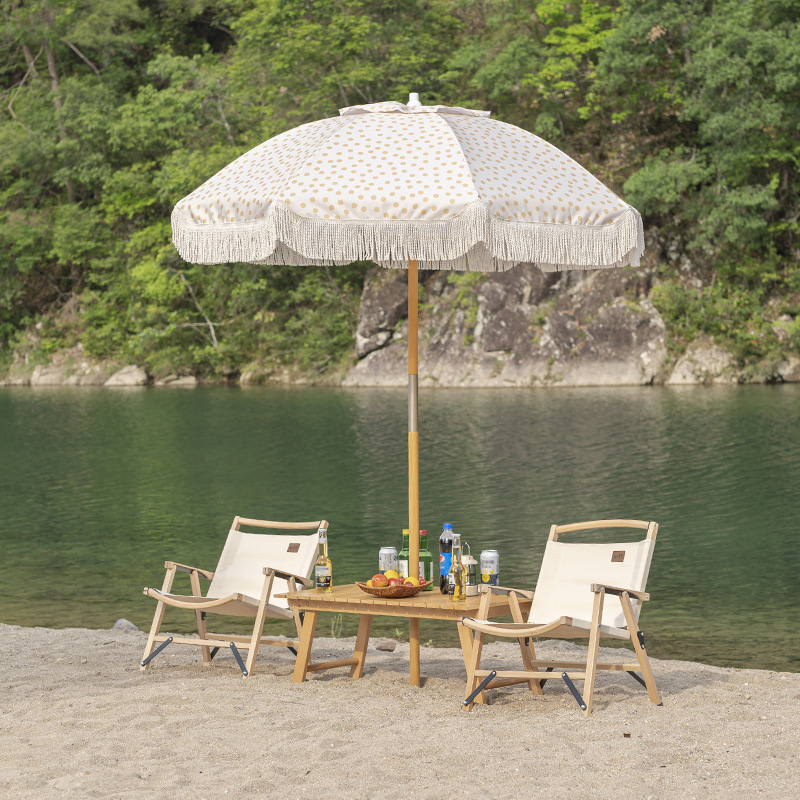 Wholesale 7ft Heavy Duty Fringed Beach Outdoor Umbrellas Low Price Luxury Portable Resort Picnic Travel Chair Sun Parasol