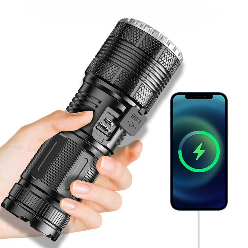 High Lumen Waterproof Flashlight Long Range USB Rechargeable Strong Flashlight Telescopic Zoom Outdoor Camping Torch Flashlights