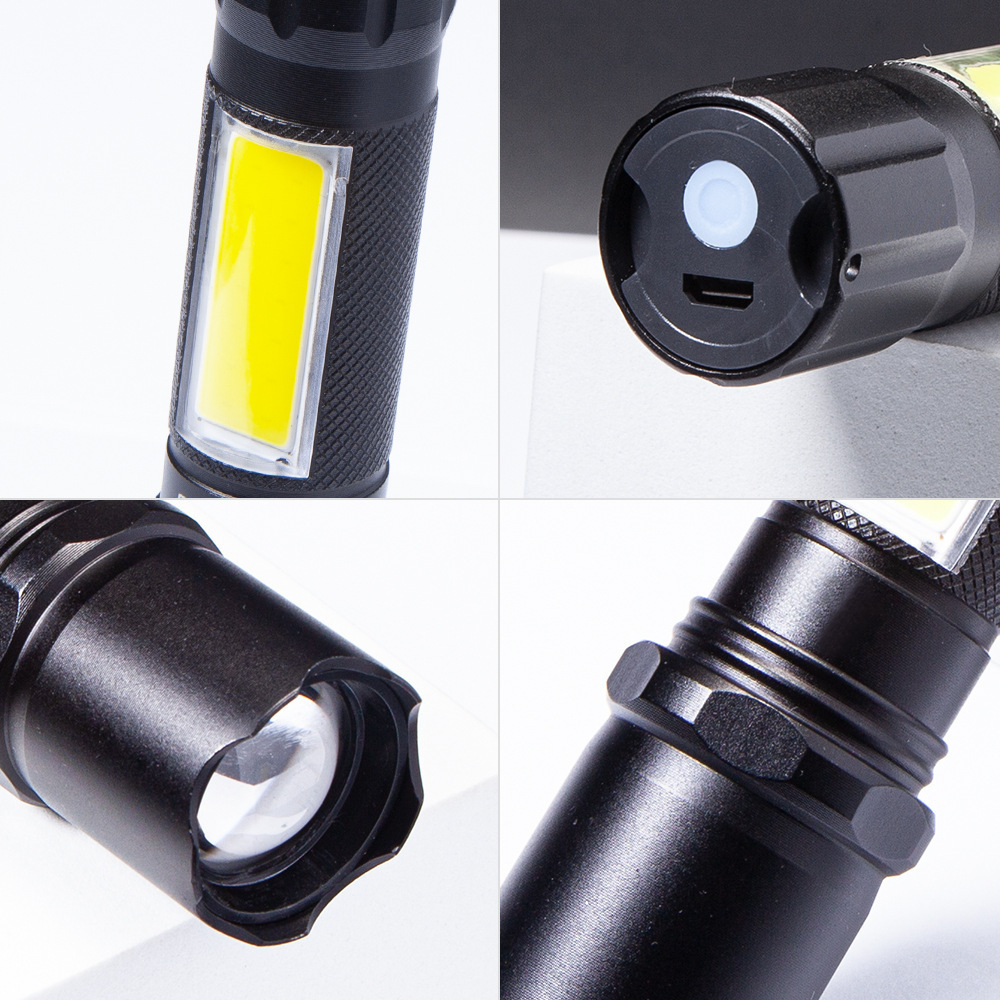 LED Small Flashlight With Side Light Cob Strong Light Telescopic Zoom Usb Rechargeable Kit Flashlight Mini 18650 Flashlight