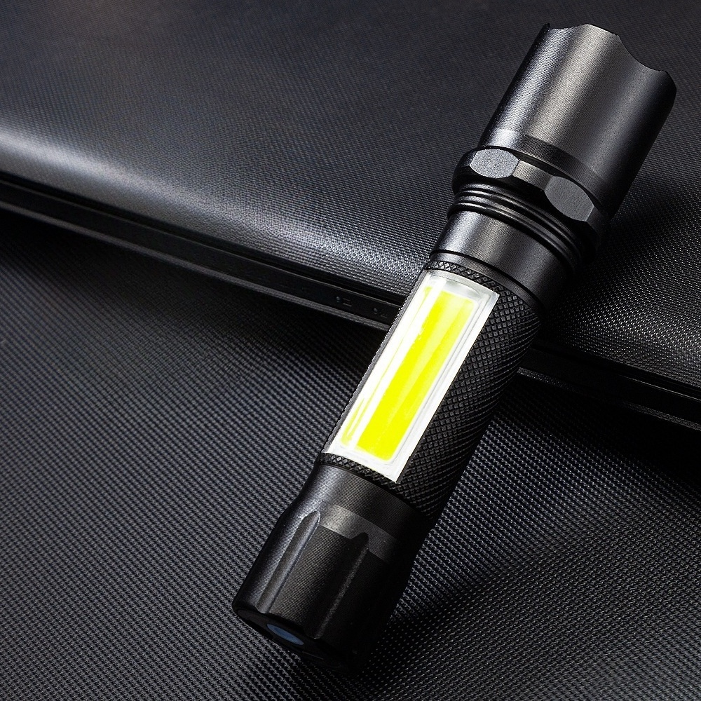 LED Small Flashlight With Side Light Cob Strong Light Telescopic Zoom Usb Rechargeable Kit Flashlight Mini 18650 Flashlight