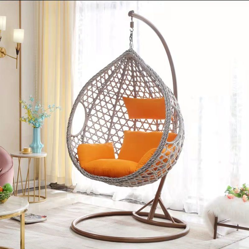 PE Rattan Hanging Swing Egg Chair Quality Double Seated Outdoor Wicker Cocoon Swings Round Chair Patio Swings With Metal Stand