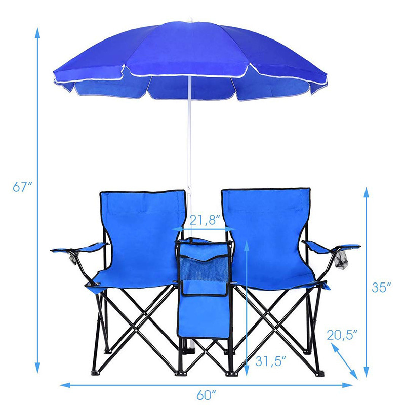 Factory Price Customized Double Camping Chair Set Portable Camping Beach Folding Tables And Chairs With Cooler Bag For Events