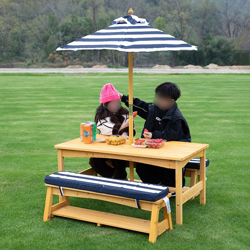 Wholesale Oem Odm Outdoor Furniture Set Folding Picnic Tables Bench Set With Removable Cushions And Umbrella