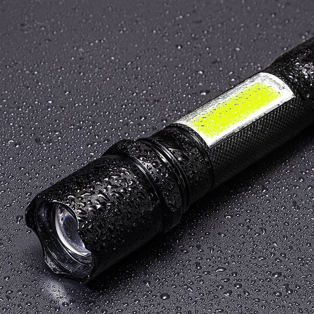 LED Small Flashlight With Side Light Cob Strong Light Telescopic Zoom Usb Rechargeable Kit Flashlight Mini 18650 Flashlight