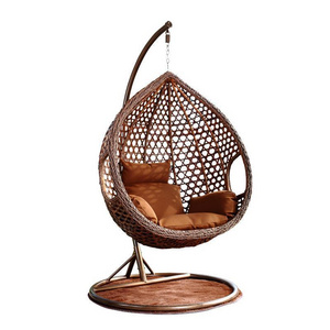 PE Rattan Hanging Swing Egg Chair Quality Double Seated Outdoor Wicker Cocoon Swings Round Chair Patio Swings With Metal Stand