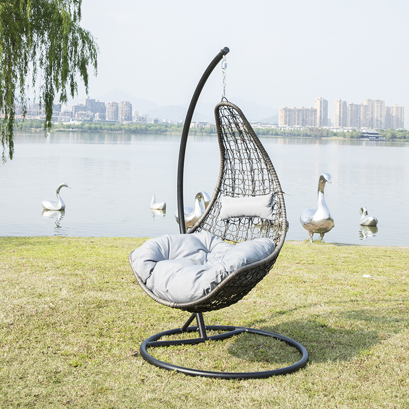 Wholesale Moon- Shaped Patio Hanging Chair Garden Wicker Egg Seat Chair Outdoor Stackable Swing With Stand