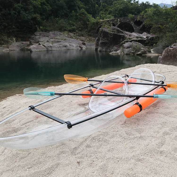 Factory Price 2 Person Transparent Kayak Polycarbonate Inflatable Catamaran Fishing Canoe Transparent Crystal Boat With Paddle