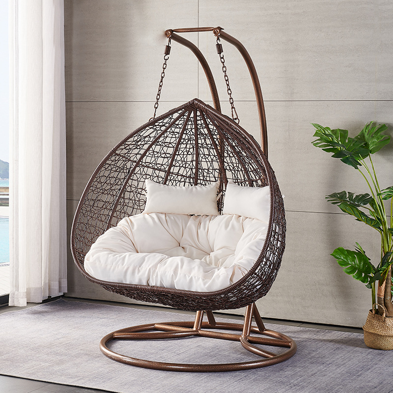 Indoor Outdoor Garden Hanging Basket Rattan Wicker Swing Egg Chair Patio Balcony Double Seat Rocking Swing Chairs With Stand