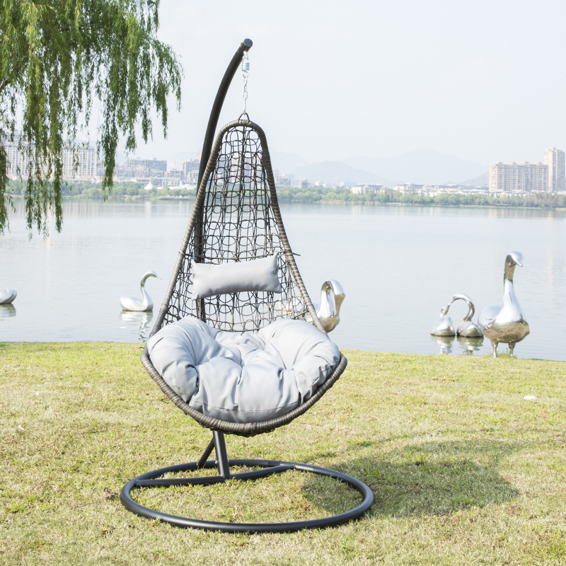 Wholesale Moon- Shaped Patio Hanging Chair Garden Wicker Egg Seat Chair Outdoor Stackable Swing With Stand