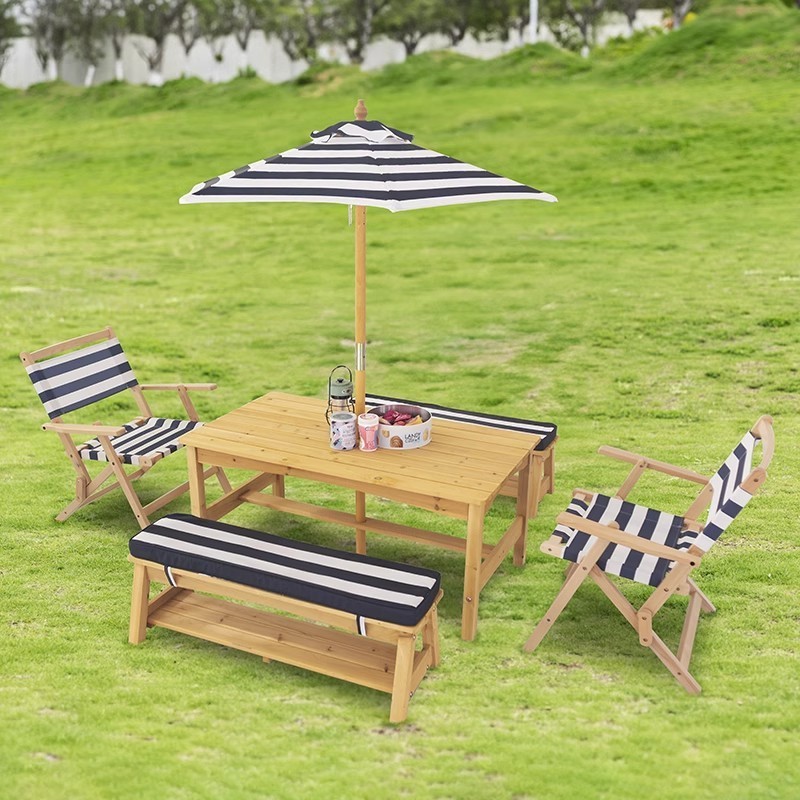 Hot Selling Outdoor Furniture Set Patio Wooden Tables And Bench With Umbrella For Picnic