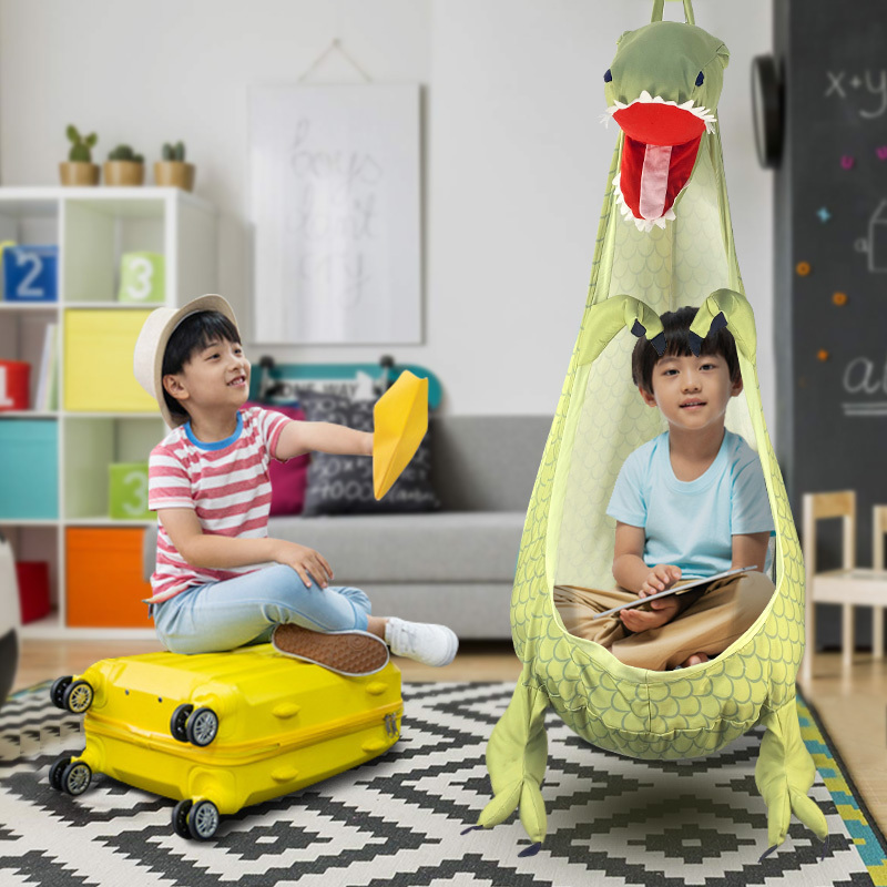 Custom Leisure Outdoor Hanging Egg Chair Kids Cartoon Cotton Chairs Children Cute Indoor Dinosaur Swing Dinosaur Hammock Chairs