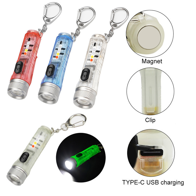 Wholesale Mini Keychain Led Strong Light Flashlight Red and Blue Portable Rechargeable Magnet Suction Clip Hat Mini Flashlight