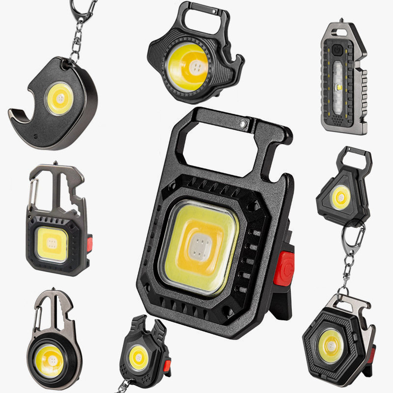 New COB Mini Keychain Light Holder Work Light With Magnet Beer Open Repair Flashlight