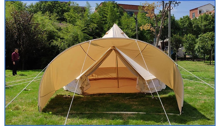 Wholesale Large Space Family Bell Tent Outdoor Camping Hiking Luxury 4-Season Cotton Canvas Yurt Glamping Tents With Awning