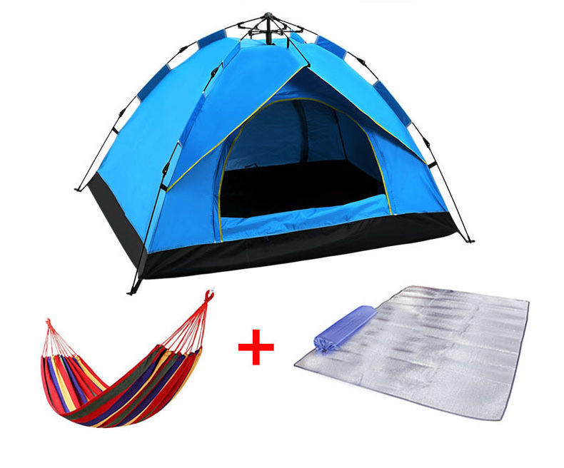 3-4 people double deck tent Oxford cloth tents camping outdoor family with hammock and Moisture-proof pad