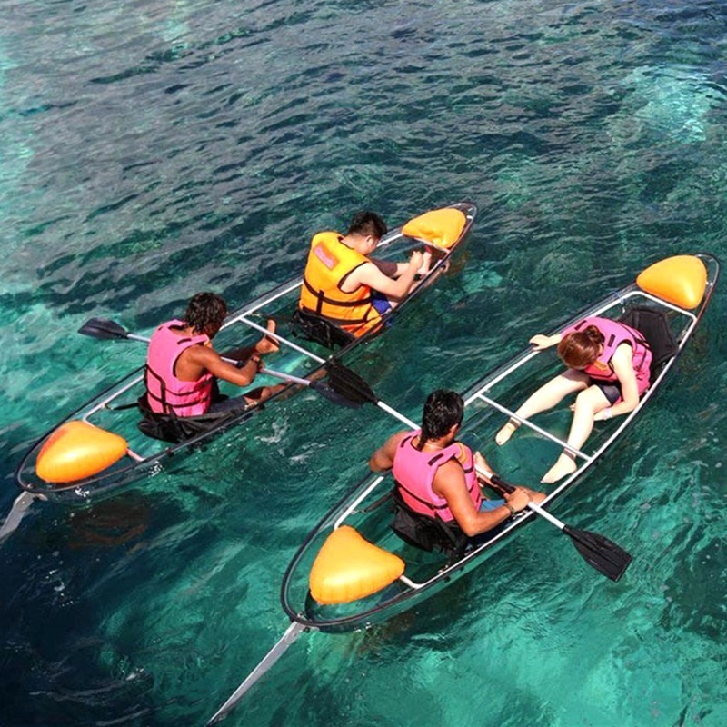 Hot Sale Professional Crystal Bottom Kayaks 2 Person Polycarbonate Clear Bottom Travel Transparent Kayak With Paddles for Sale