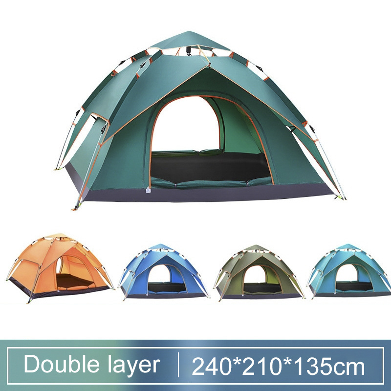 3-4 people double deck tent Oxford cloth tents camping outdoor family with hammock and Moisture-proof pad