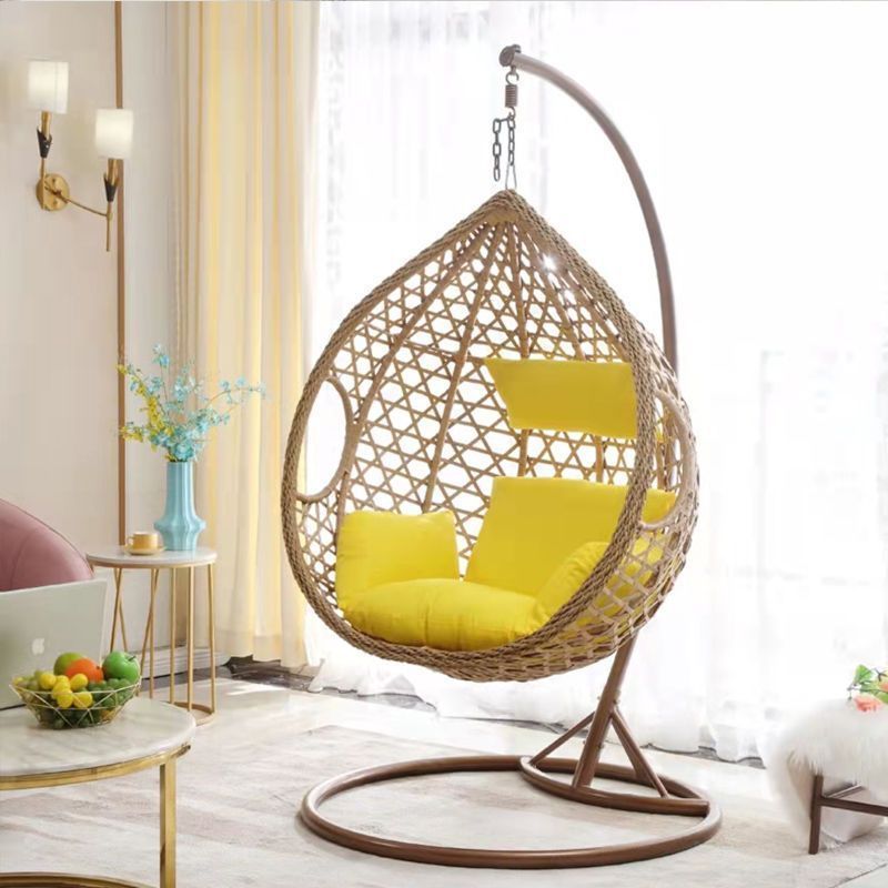 PE Rattan Hanging Swing Egg Chair Quality Double Seated Outdoor Wicker Cocoon Swings Round Chair Patio Swings With Metal Stand