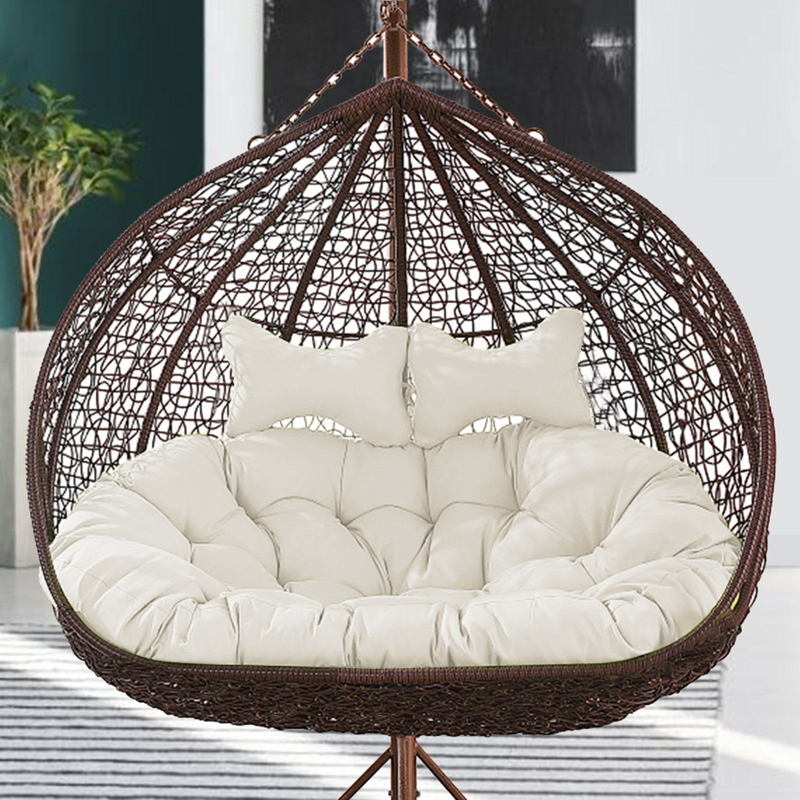 High Quality Garden 2 Person Swing Egg Chair Metal Frame Hanging Bird Nest Swing Canopy Patio Lounge Swings Chairs With Stand