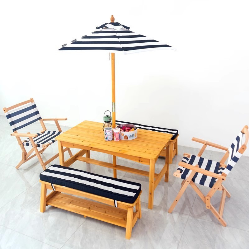 Hot Selling Outdoor Furniture Set Patio Wooden Tables And Bench With Umbrella For Picnic