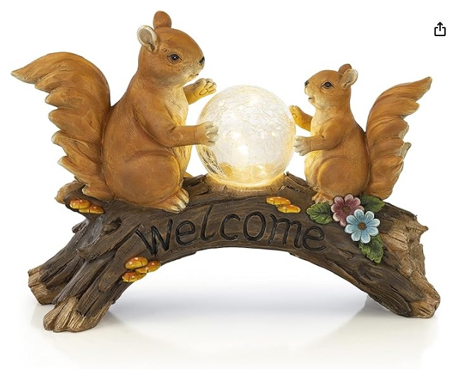 Resin squirrel solar LED statue cracked glass globe ornament