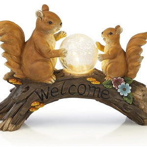 Resin squirrel solar LED statue cracked glass globe ornament