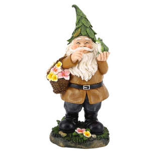 Resin garden Gnome with flower basket and frog statue garden sculpture patio decoration