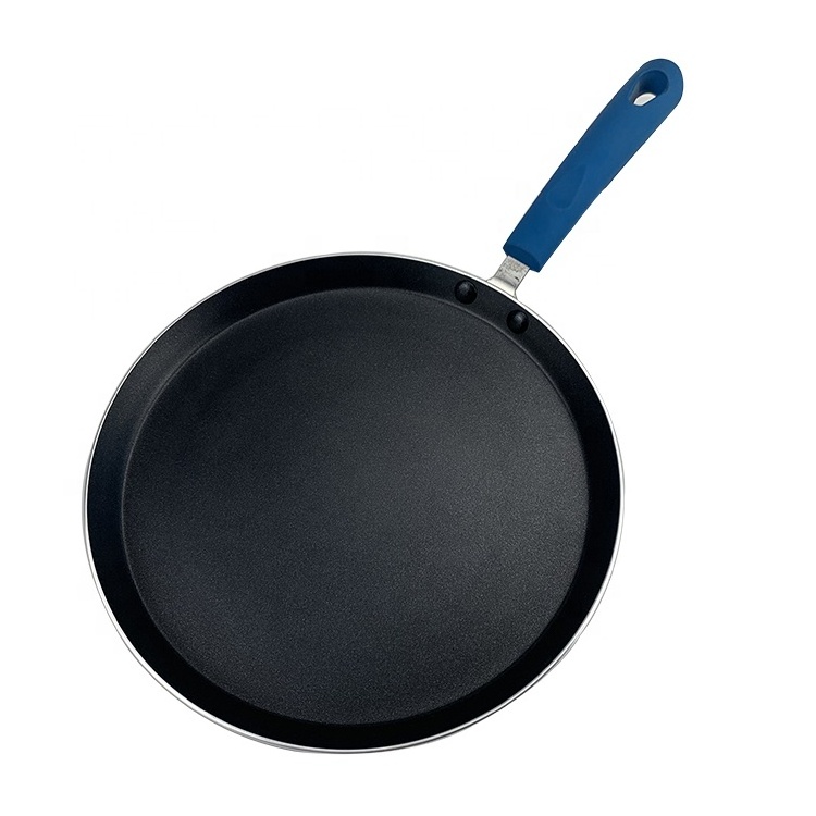 Aluminum Non-stick Coating Crepe pan for Pizza dosa tawa pan 20 24 26 28cm with silicone handle and induction