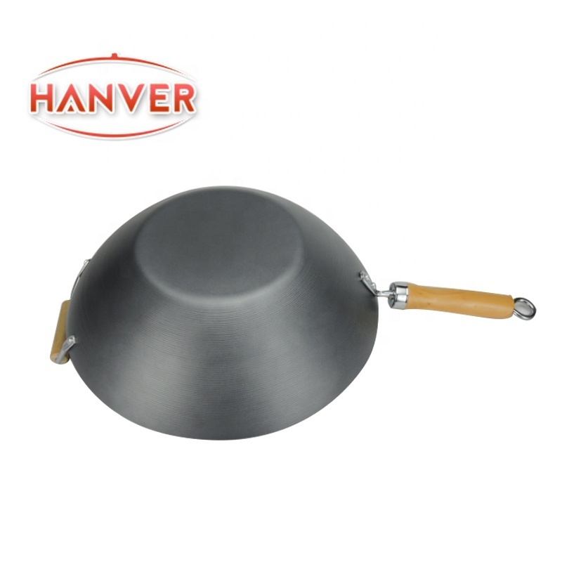 Carbon Steel Non-stick Coating Wok with wooden handle wok cookware