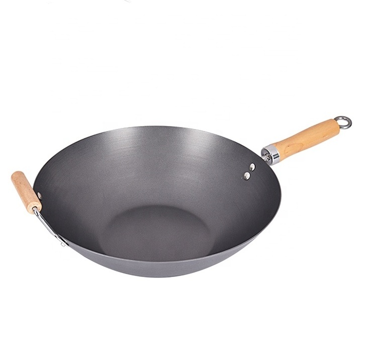 Carbon Steel Non-stick Coating Wok with wooden handle wok cookware