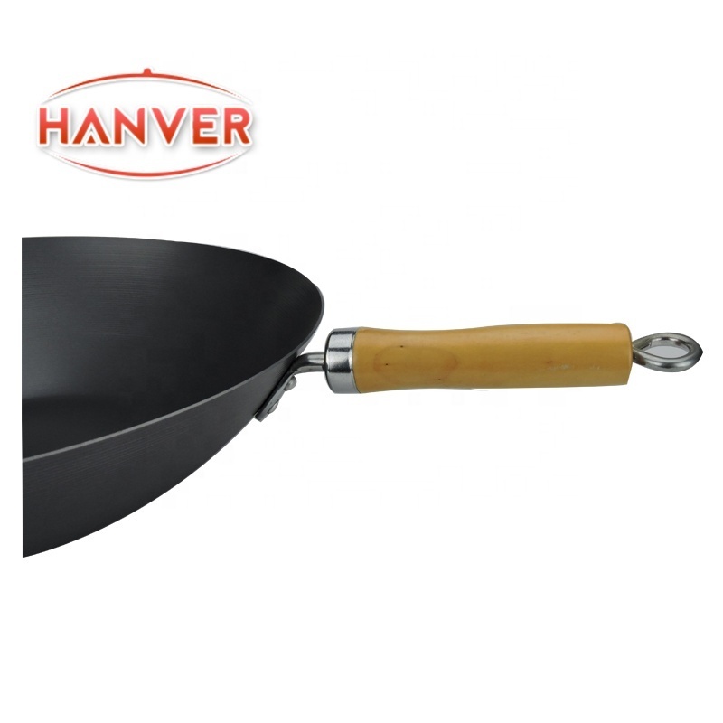 Carbon Steel Non-stick Coating Wok with wooden handle wok cookware