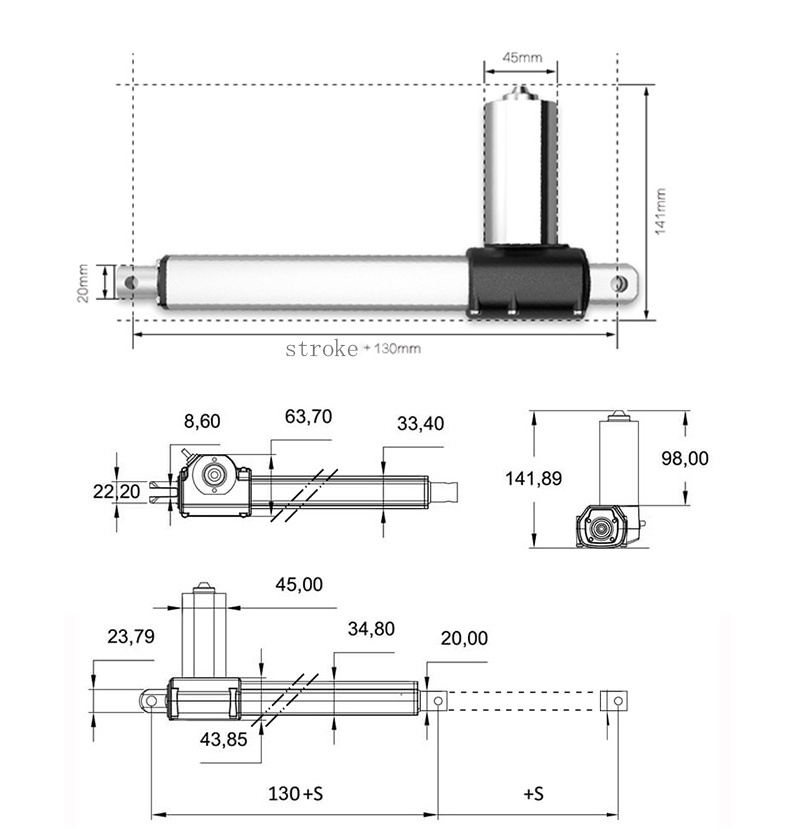 Feedback Synchronization 100mm Stroke 24v Medical Linear Actuator